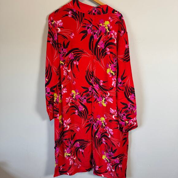 Boho Chic Red Black Floral Duster Kimono Cardigan Cover Up Sz M Knee Length NWT - Picture 7 of 10